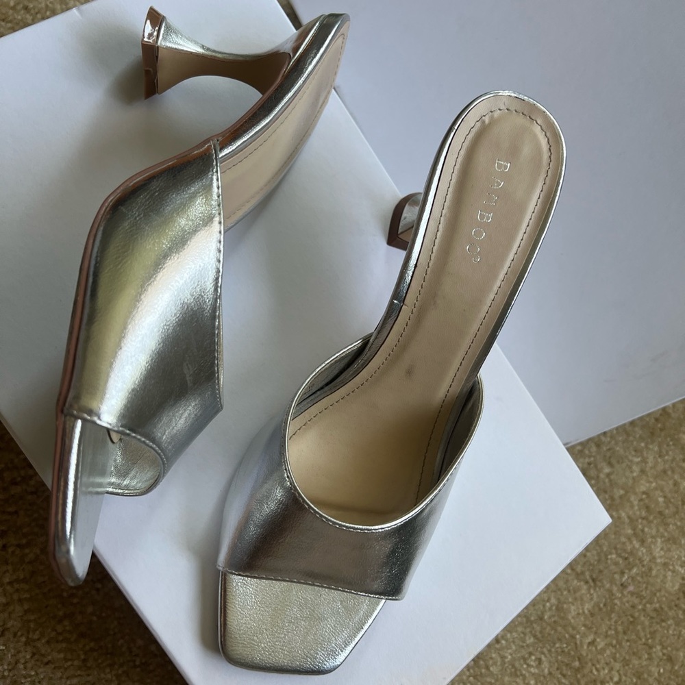 Miss Lola silver mid heel brand new